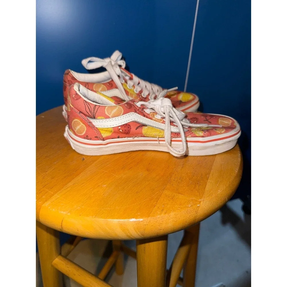 Vans‎ Old Skool Fruit Print Sneakers Coral Pink Tropical Kids Size 1.5 Low Top